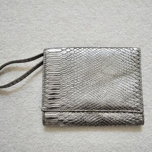 Neiman Marcus Small Silver Snake Textured Evening Clutch Wristlet